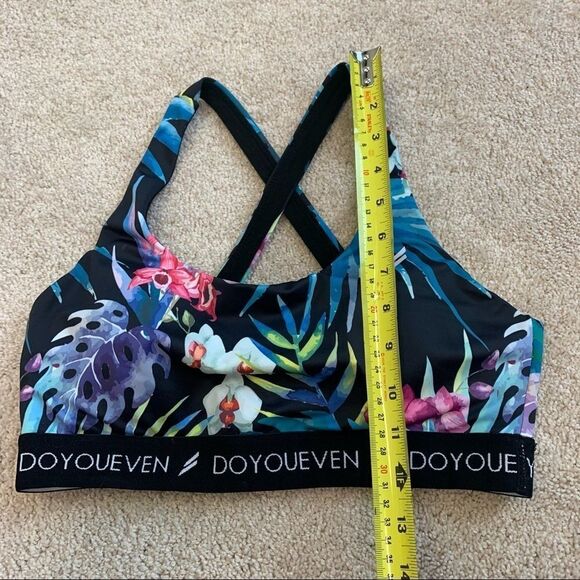 DOYOUEVEN black multicoloured floral tropical crisscross back sports bra Sz L - Picture 7 of 7